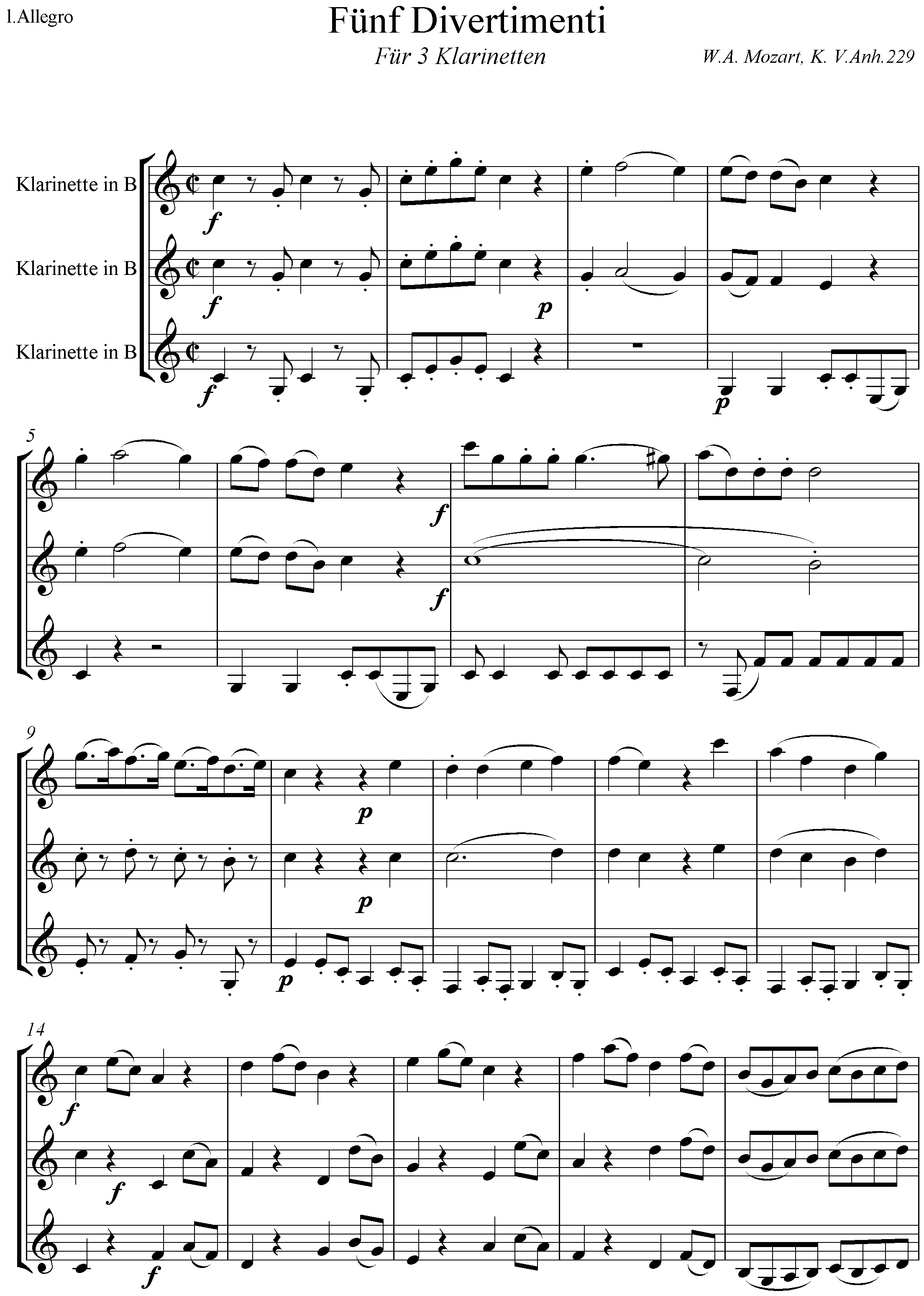 Noten Mozart ivertimento KV 229